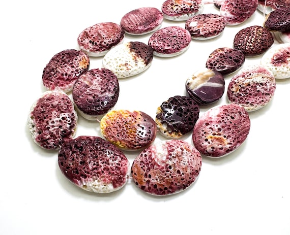 Spiny Oyster Beads, Purple Natural Spiny Oyster Shell Oval Disc Gemstone Beads - PG202