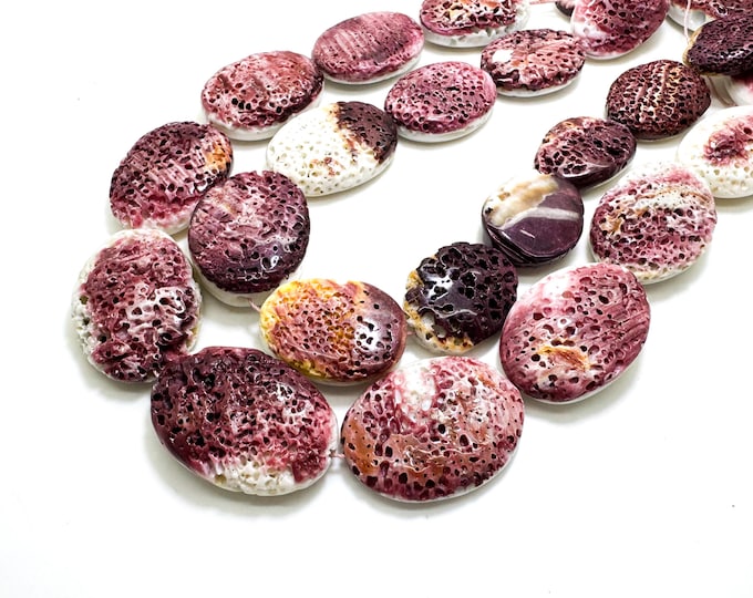 Spiny Oyster Beads, Purple Natural Spiny Oyster Shell Oval Disc Gemstone Beads - PG202