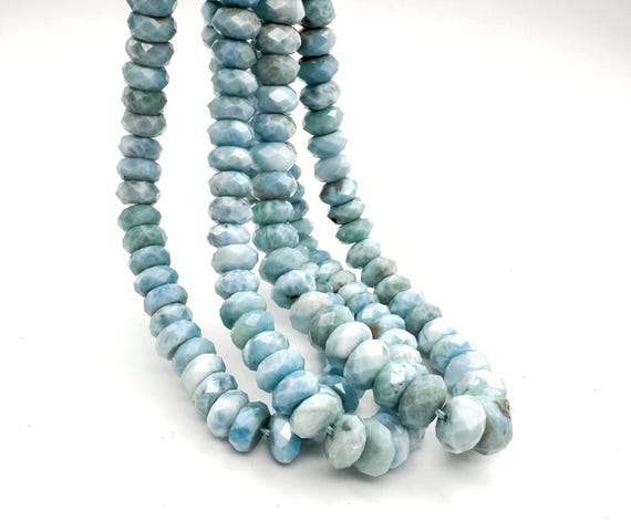 Genuine Natural Blue Larimar Faceted Rondelle Gemstone Beads - RDF60