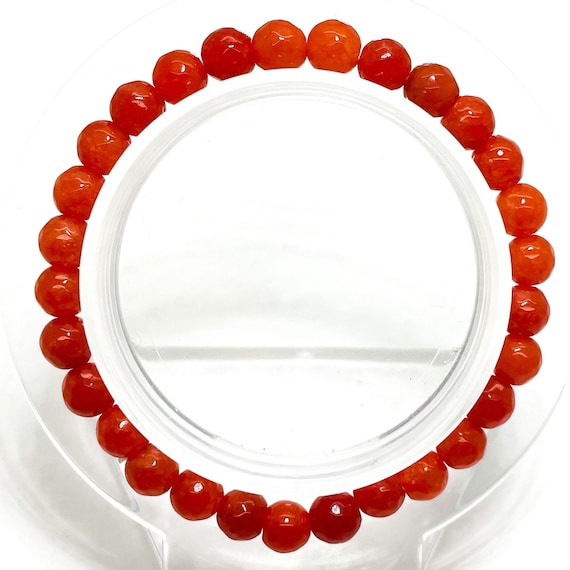 Orange Jade Faceted Round 6mm Gemstone Beads Stretch Elastic Cord Handmade Beaded Bracelet Accessories - PGB230