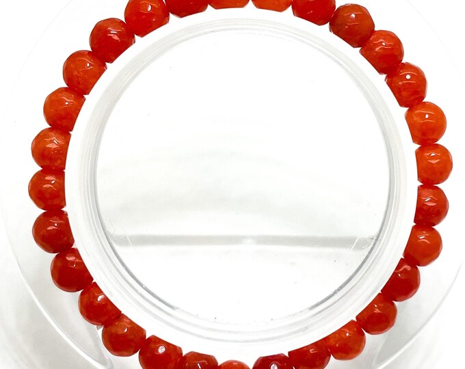 Orange Jade Faceted Round 6mm Gemstone Beads Stretch Elastic Cord Handmade Beaded Bracelet Accessories - PGB230