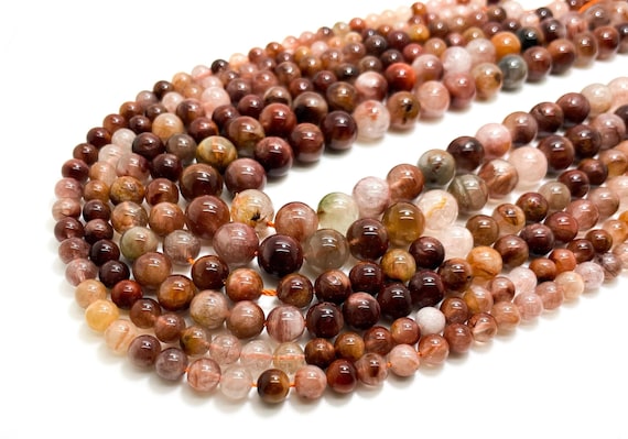 Natural Red Rutilated Quartz Beads, High Quality Grade AAA Red Rutile Quartz Smooth Polished Round Sphere Gemstone Beads - RN136A