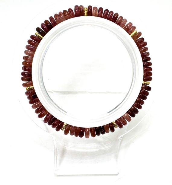 Handmade Red Lepidolite Rondelle Bracelet 6.5" – 6mm Gemstone Beads with Gold Spacers - PGB8R23