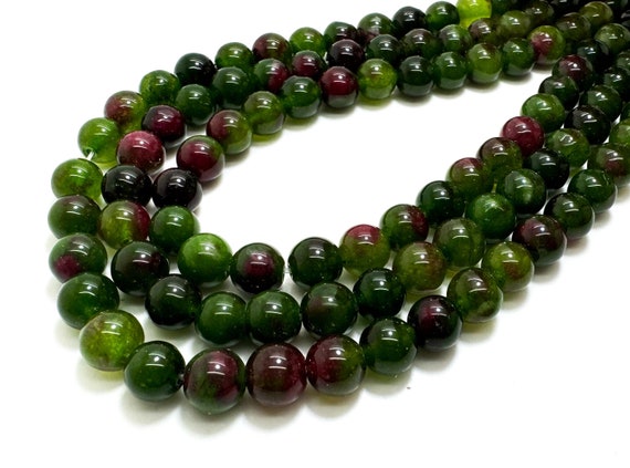 Green Red Jade Smooth Polished Round 8mm Gemstone Jewelry Making Beads - RN198H