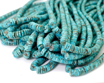 Natural Turquoise, Genuine Turquoise Smooth Rough Rondelle Flat Disc Rond Loose Gemstone Beads (Assorted Size) - PGS235