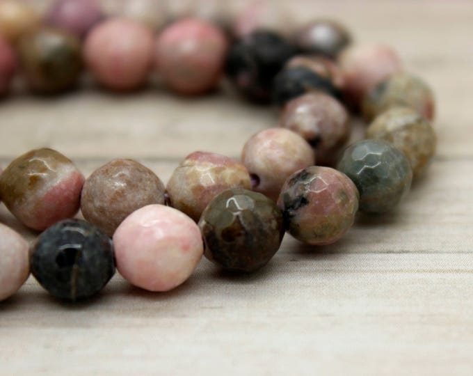 Natural Rhodonite Round Faceted Ball Natural Loose Gemstone Beads - RNF08
