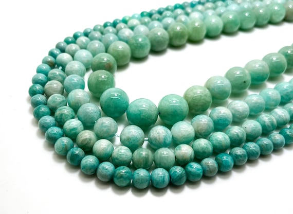 Amazonite Gemstone Beads, Natural Green Amazonite Smooth Round Sphere Gemstone Beads (4mm 6mm 8mm 10mm 12mm) - PG22