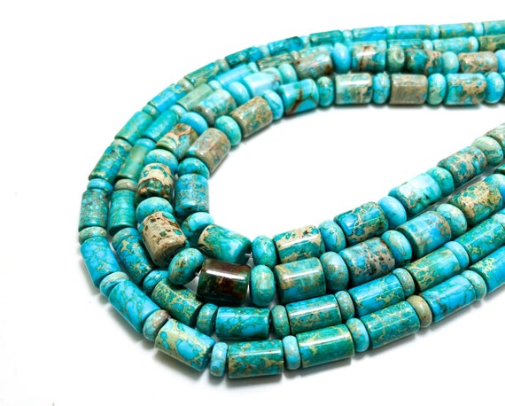 Teal Blue Imperial Jasper Rondelle Cylinder Barrel Natural Gemstone Beads PG242