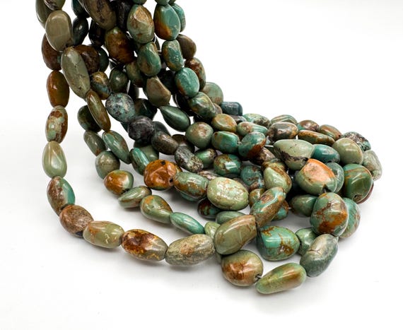 Natural Turquoise, Genuine Blue Green Turquoise Pebble Nugget Polished Gemstone Beads - PGS415