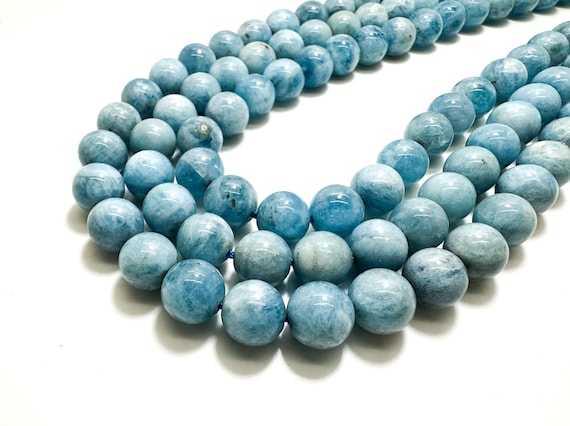 Natural Aquamarine Beads, High Quality Blue Smooth Polished Aquamarine Round Sphere Ball Gemstone Beads - RN67