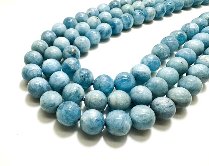 Natural Aquamarine Beads, High Quality Blue Smooth Polished Aquamarine Round Sphere Ball Gemstone Beads - RN67