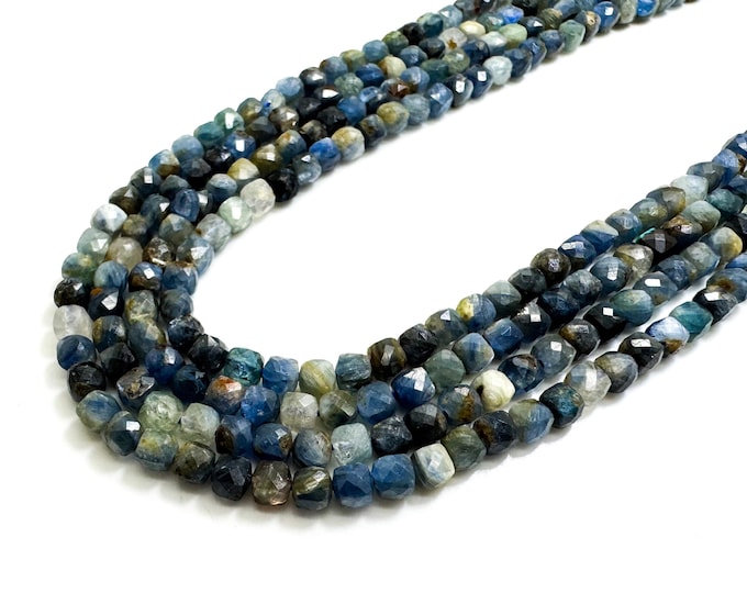 Natural Faceted Cube Blue Sapphire Beads - Genuine Sapphire Gemstone for Jewelry Making Size 4mm- PGS262
