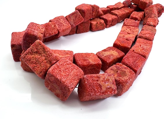 Large Natural Sponge Coral Beads • Huge 15x20mm Organic Nuggets • Bold Red Enhanced Coral Gemstone for Artisan Statement Supply - RC2