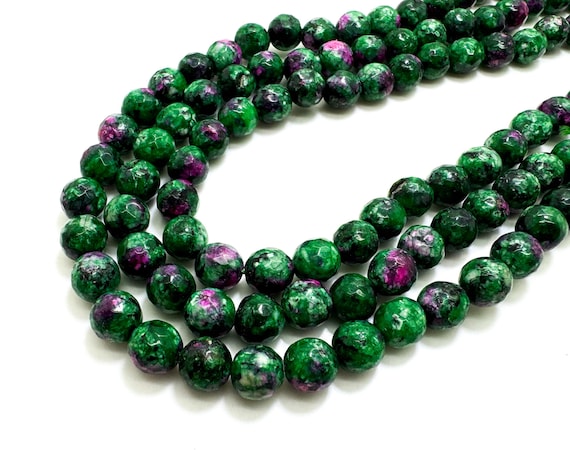 Green Red Jasper Faceted Round 8mm Gemstone Jewelry Making Beads - RNF132-27