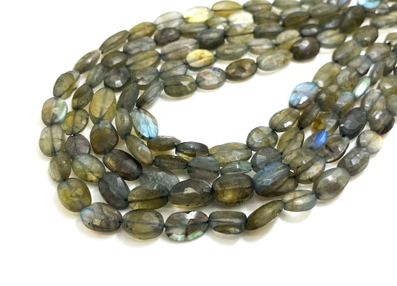 Natural Labradorite Oval Beads Shimmery Blue Flash 10" Strand Jewelry Making Supplies- PG98