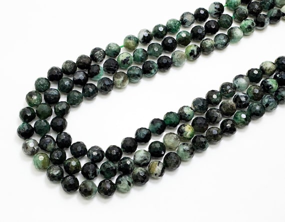 Natural Emerald in Matrix Faceted Round Beads 7mm | Green Gemstone Strand | Jewelry Making Beads, Bracelet Necklace Supplies RNF26
