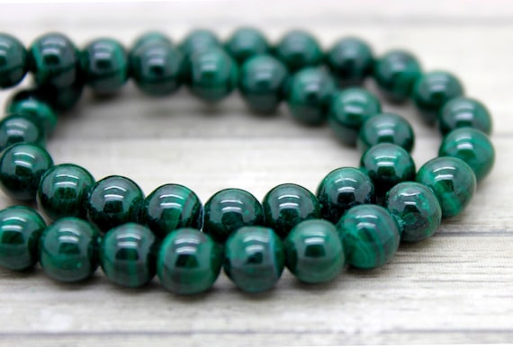 Natural Malachite, Green Malachite Smooth Round Ball Sphere Gemstone Beads (4mm 6mm 8mm 10mm) - PG28