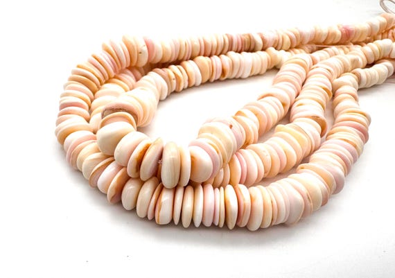 Natural Queen Conch Shell Beads Graduated Smooth Saucer Heishi Pastel Pink & Cream 7mm-11mm Gemstone for Artisan Jewelry Supply - QC28