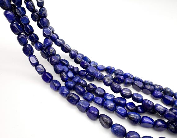 Natural Lapis Iazuli Tumbled Nugget Pebble Gemstone Beads – Deep Royal Blue with Pyrite Golden Flecks For Jewelry Making - PG97