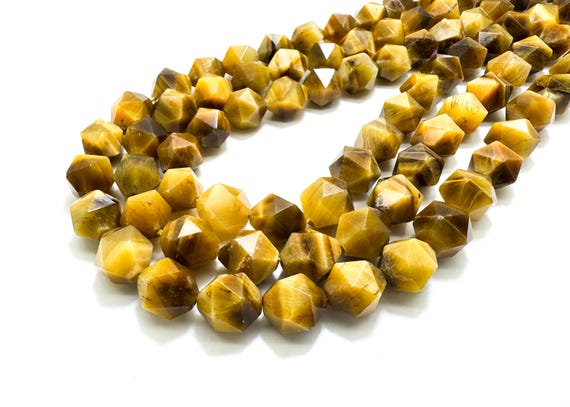 Natural Golden Tiger Tiger's Eye Faceted Round Gemstone Beads - PG247