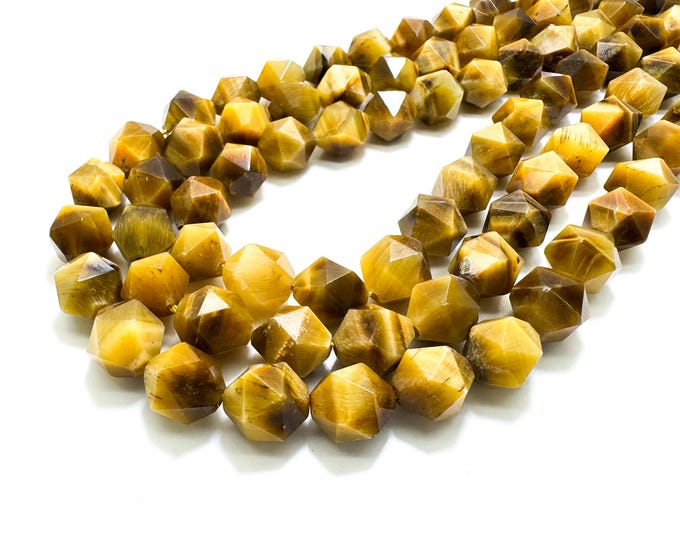 Natural Golden Tiger Tiger's Eye Faceted Round Gemstone Beads - PG247