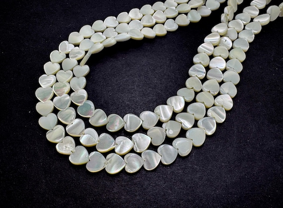 AAA Heart-Shaped Mother of Pearl MOP Shell Beads – Natural Iridescent White Tones Beads - PG322C
