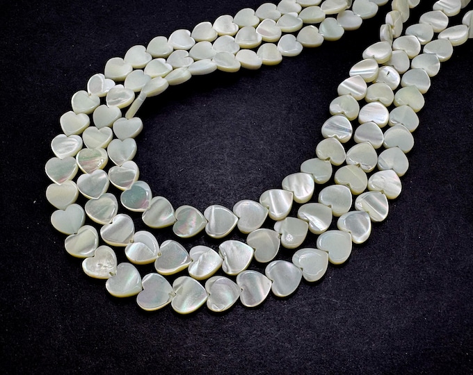 AAA Heart-Shaped Mother of Pearl MOP Shell Beads – Natural Iridescent White Tones Beads - PG322C