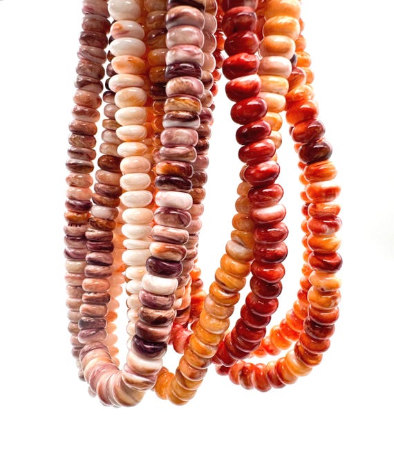 Genuine Natural Native America Purple Orange Spiny Oyster Shell Rondelle Disc Raw 6mm 8mm Beads - PG227