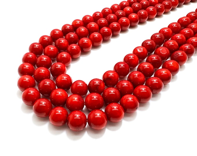 Natural Red Coral Beads Smooth Round Dyed Gemstone Beads for Jewelry Making - PG27
