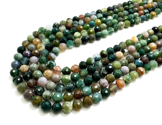 Natural Green Moss Agate Faceted Round 6mm Gemstone Beads - RNF130