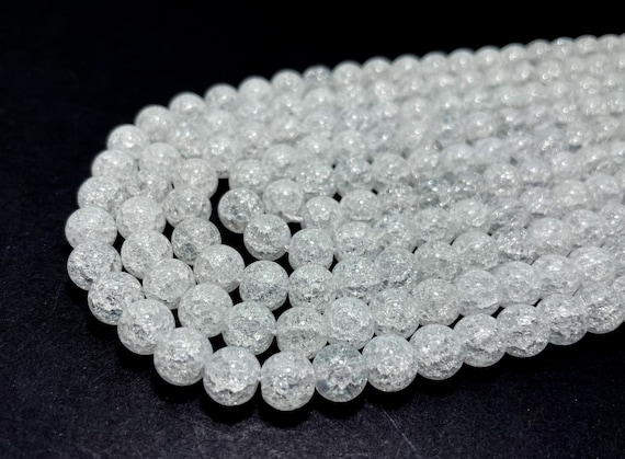 Cracked Crystal Quartz 8mm Smooth Round Ball Sphere Natural Loose Gemstone Beads - RN71B