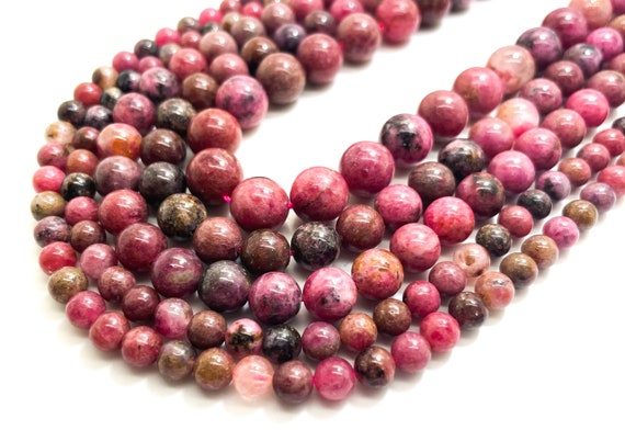 AAA Natural Pink Rhodonite Smooth Polished Round 6mm 8mm 10mm Gemstone Beads - RN185