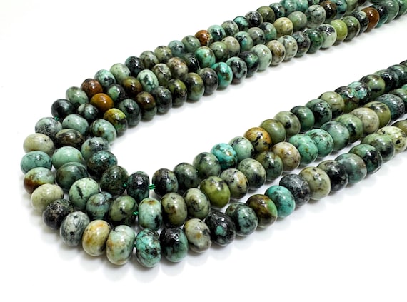 Natural Green African Turquoise Smooth Polished Heishi Rondelle Gemstone Beads – RD32