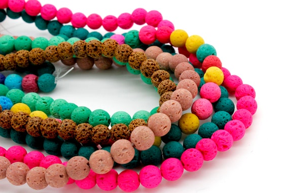 Mulit Color Lava Round Sphere Gemstone 8mm Beads - Neon Pink, Green, Coral Pink, Rainbow, Bronze, Turquoise