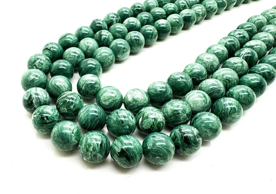Dyed Green Seraphinite Gemstone Beads: Polished Round 4-12mm - PG165B