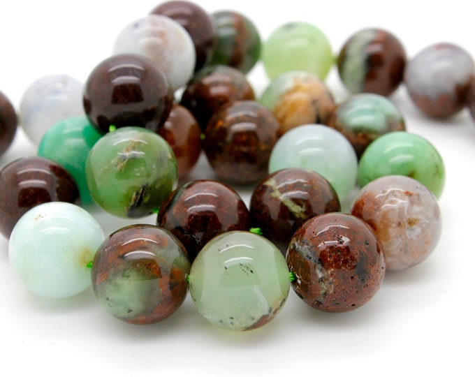 Chrysoprase, Natural Crysoprase Round Smooth Sphere Loose Ball Beads Gemstone - Full Strand