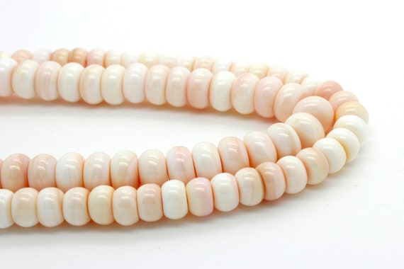 AAA Queen Conch, Natural Pink Queen Conch Shell Smooth Rondelle Gemstone Beads - (5mm x 8mm, 6mm x 10mm) - RD24