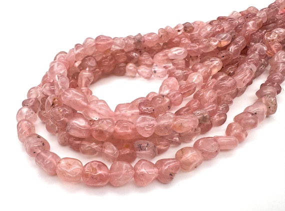 Natural Pink Cherry Quartz Polished Nugget Pebble Round Barrel Small Gemstone Beads - PG318