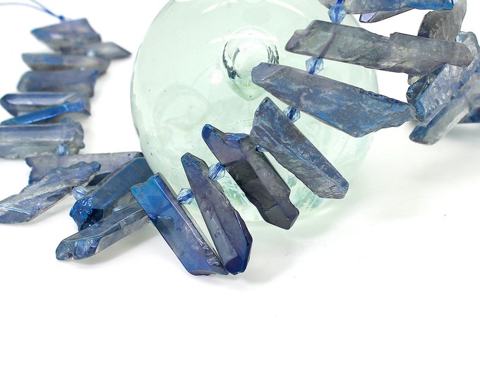Blue Quartz Beads, Blue Transparent Lavender Quartz Chips Stick Nugget Gemstone Beads - PGS263