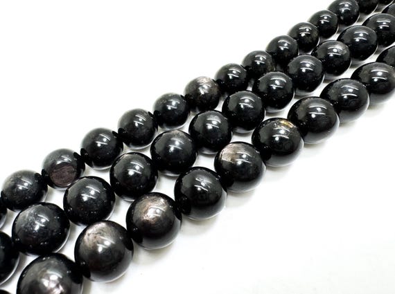 Shimmery Black Hypersthene Beads 9mm 10mm 11mm Round Natural Gemstone Beads Silvery Flash Jewelry Making Supplies - RN63