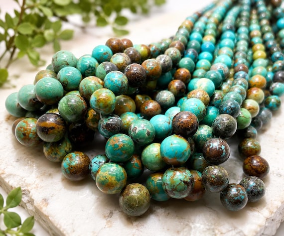 Untreated Genuine Natural Turquoise Polished Smooth Round Graduated 4mm - 13mm Gemstone for Men Jewelry Making- PGS338
