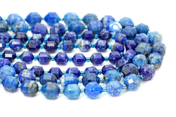 Natural Blue Lapis lazuli Faceted Round Double Terminated Points Energy Prism Cut Gemstone Beads - PGS308