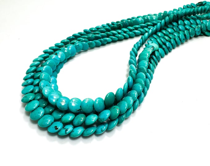 Natural Blue Kingman Turquoise 6mm Flat Round Disc Gemstone Beads - PGS393A