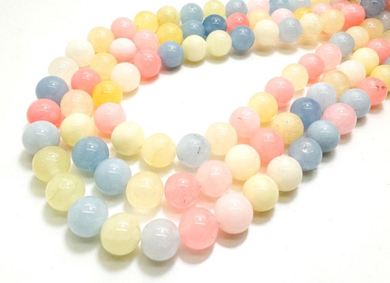 Rainbow Multi Color Morganite Jade Smooth Polished Round 8mm Gemstone Jewelry Making Beads - RN198Q