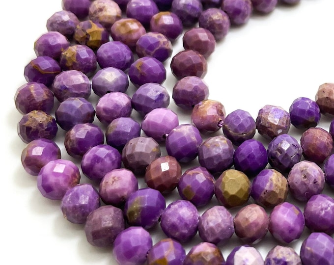 Natural Phosphosiderite Faceted Round 5mm x 6mm Rondelle Purple Gemstone Beads - RNF105