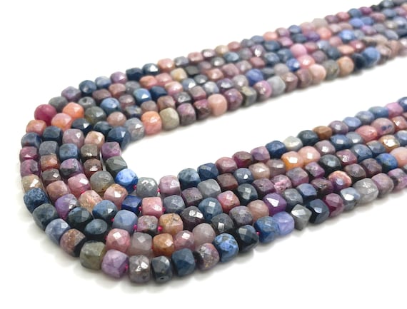 Natural Sapphire Ruby Beads: Faceted Square Cube Gemstone (4mm) - PGS262
