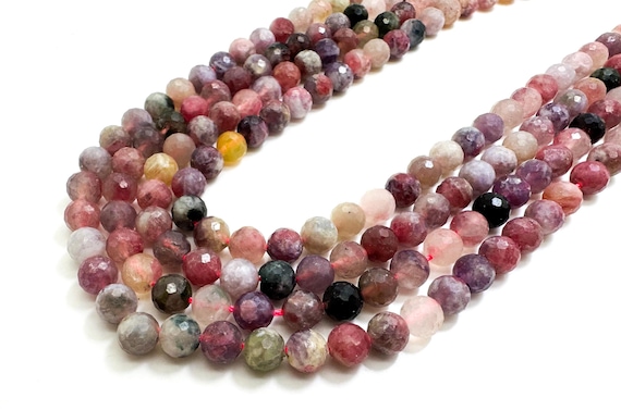 Natural Multicolored Tourmaline Faceted Round 7mm Gemstone Beads - RNF13