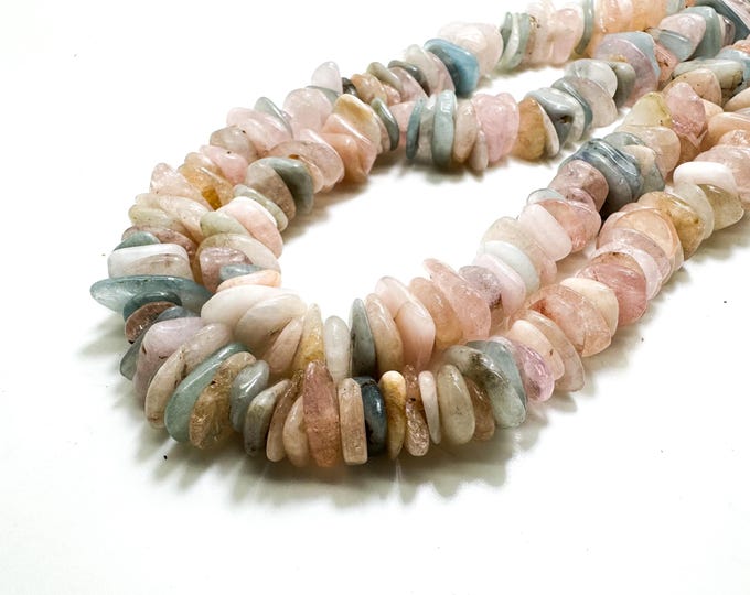 Natural Morganite Beads, Colorful Rainbow Morganite Smooth Flat Chips Gemstone Beads - PG216