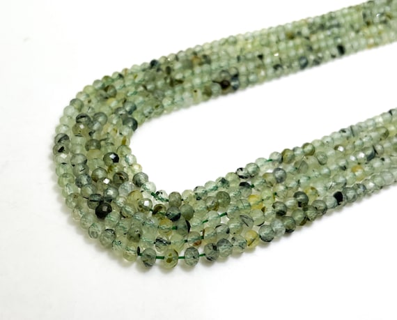 Natural Green Prehnite Faceted Rondelle 3mm x 4mm Gemstone Beads - RDF97B