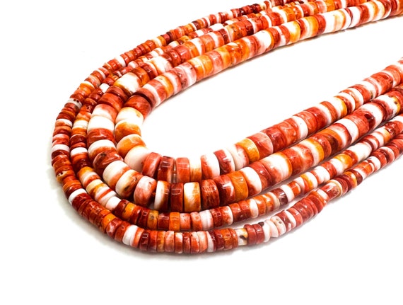 AAA Natural Red/Orange Spiny Oyster Rondelle Disc Polished Heishi Beads 5mm 8mm - PG221D